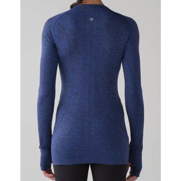 LULULEMON ATHLETICA Swiftly Tech Long Sleeve Crew In Blazer Blue/Black Size 4 - Picture 2 of 5